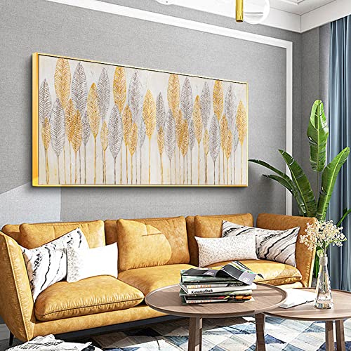 Versión horizontal Oleo que fluye Luz dorada Estantería de lujo Entrada del pasillo Fondo Pintura decorativa Pared del comedor 70x140cm (28x55in) Con marco