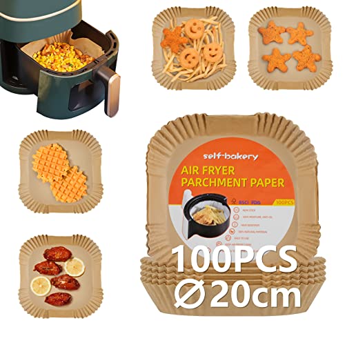 100 Piezas Papel para Freidora de Aire, Grado de Comida Papel horno Freidora aire, Papel de Horno para Freidora de Aire, Antiadherente Papel de Pergamino Desechable (20cm)