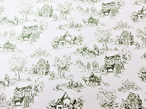 Casa de Muñecas Toile de Jouy Verde sobre Blanco Miniatura Cuadro Dibujo Papel Pintado 1:12