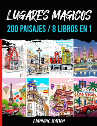 Lugares Magicos - 200 Paisajes / 8 Libros en 1: antiestres adultos - 200 páginas de paisajes exclusivas