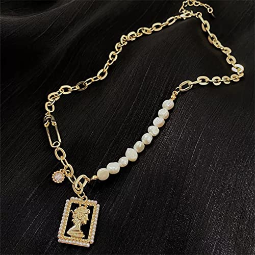 Collar Barroco Vintage Colgante de Retrato Cadena de Perlas Naturales de Lujo Alto Sentido Inusual Collar de Mujer Accesorios de joyería
