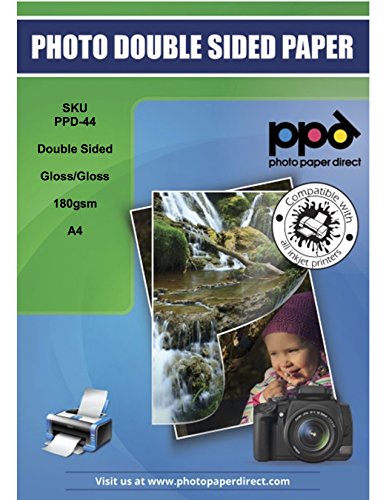 PPD A4 x 15 Hojas de Papel Fotográfico de Doble Cara - Acabado Brillante - Gramaje de 180 g/m² - Para Impresora de Inyección de Tinta Inkjet - PPD-44-15