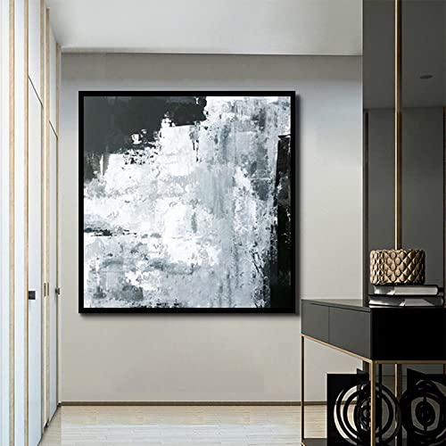 Pintura Al Óleo Pintada A Mano De Lujo Ligera - Pintura Decorativa Minimalista Moderna Cuadrada Hotel Pintura En Blanco Y Negro De Gran Tamaño Sofá Fondo Pared Pintura Abstracta,Sin Marco