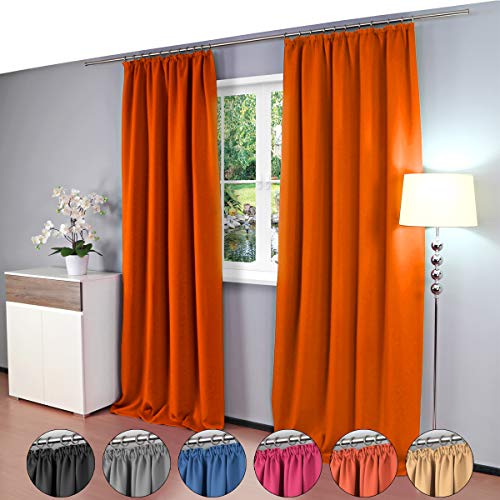 Gräfenstayn 2 Piezas Alana - Cortina térmica Opaca de un Solo Color Cortina de oscurecimiento con Cinta de Cortina Universal - Paquete Doble - 135 x 245 cm - Muchos Colores Atractivos (Naranja)