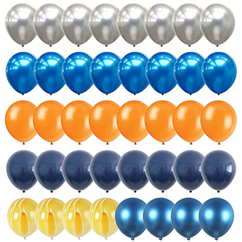 60 globos metálicos, azul naranja, juego de globos del espacio exterior, azul marino, plateado, naranja, amarillo, ágata de látex, globos de fiesta azules para niños temáticos espaciales, fiesta de
