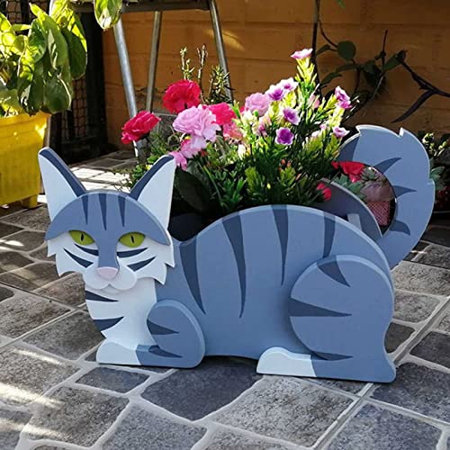 Mini Maceta De Dibujos Animados En Forma De Gato con Forma De Animal Lindo De PVC, Maceta para Mascotas, Maceta para Plantas De Interior Al Aire Libre, Contenedor De Almace(Color:Azul)