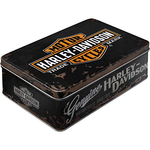 Nostalgic-Art Caja ​Plana de Metal Retro Harley-Davidson – – Idea de Regalo para Amante a Moto, Lata metálica con Tapa, Diseño Vintage, 23x16x7 cm