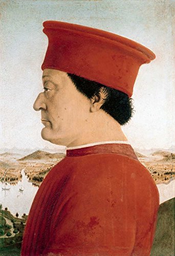 Imagen en lienzo enrollado Duque de Urbino Della Francesca Piero - Figurativo vertical Arte impreso retratos para hombre Lienzo bellas artes 29_X_19_in