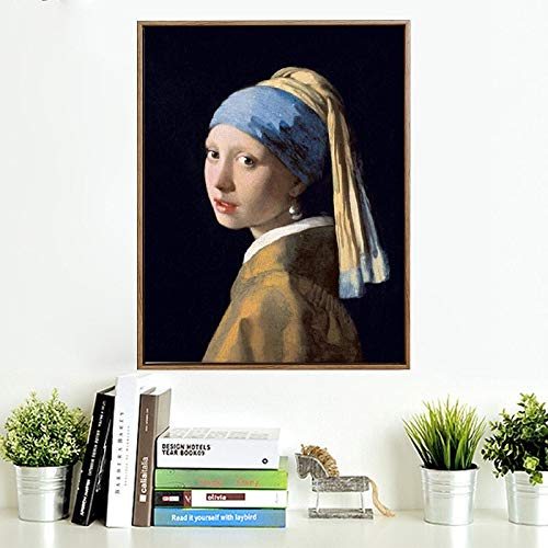 Qegyxk Johannes Vermeer Retrato clásico de niña con aretes de perlas cartel de dibujo carteles de arte estético de arte minimalista Sin marco
