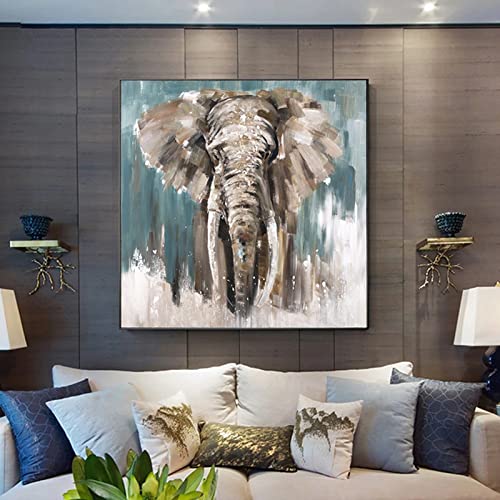 Warsoniod Pintura Al Óleo sobre Lienzo Extra Grande - Elefante Animal Abstracto Moderno Arte Cuadrado Pintado A Mano - Decoración De Arte De La Pared del Hogar para La Entrada De La Sala D