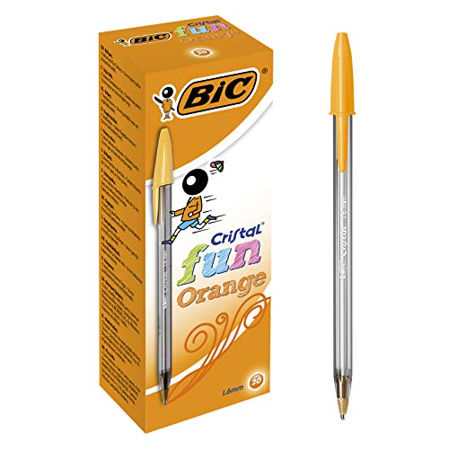 BIC 937417 Bolígrafo Cristal Fun de color naranja, caja de 20