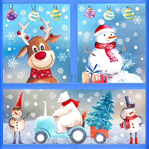 Acuarela Pegatinas Navidad Ventanas Cristal, Vinilos Navidad Ventanas, Pegatinas Doble Cara Stickers Navidad Reutilizables, Kids Pegatinas Navidad Escaparate Winter Snowflake Stickers