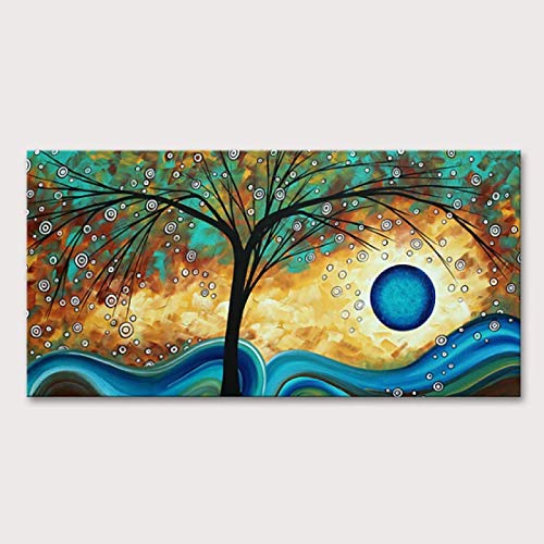 Pintura Al Óleo Pintada A Mano,árbol abstracto y luna pintura al óleo pintada a mano en lienzo hecho a mano pintura al óleo pared imagen de la imagen de la imagen para la sala de estar, como s