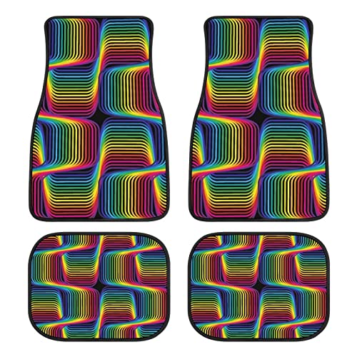 Colorful Op Art - Juego de 4 alfombrillas universales antideslizantes para coche, parte delantera y trasera