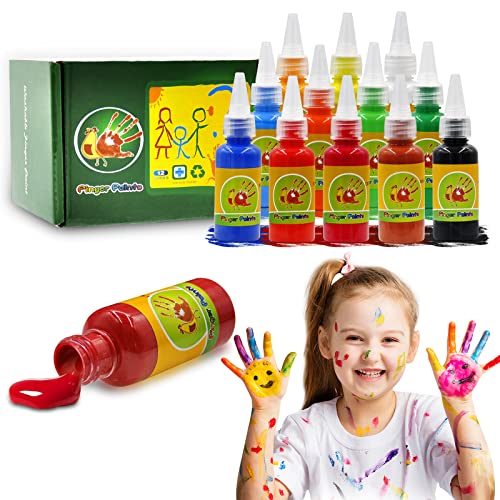 Magicdo Pinturas para dedos de 12 x 1 oz para niños, no tóxicas, pintura de dedos, juguete educativo, no tóxico y lavable