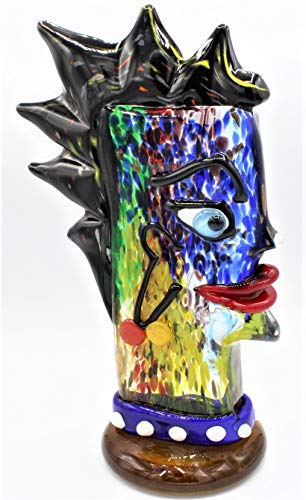 Escultura de rostro colores Picasso de cristal de Murano Made in Italy