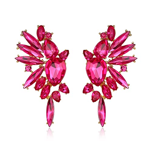 EVER FAITH Pendientes Mujer Diamantes de Imitación de la Vendimia Elegante Marquesa de Cristal Cuelgan Aretes Violeta-Rojo Tono Dorado