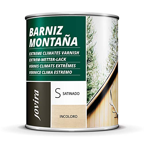 Barniz Madera Montaña, barniz madera exterior-interior, barniz madera incoloro-transparente. Especial resistencia en zonas montañosas (750 Mililitros, Satinado)