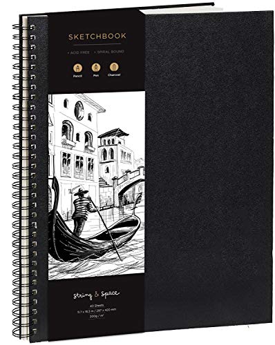 Cuaderno de Bocetos de Artista A3 - Tapa Dura, Papel muy Grueso de 200 g/m2 - Encuadernado en Espiral para Niños, Profesionales, Dibujar y Hacer Bocetos - 29x42 cm, 40 hojas / 80 Páginas