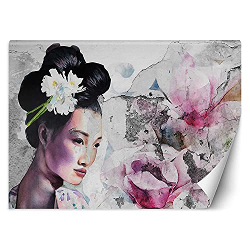 Feeby Papel Pintado Japón Flores Pared Grunge 350x245 cm Rosa Fotomurales Decoración De Paredes Moderna Casa Oficina Despacho Cuarto De Invitados Mujer Geisha Textura