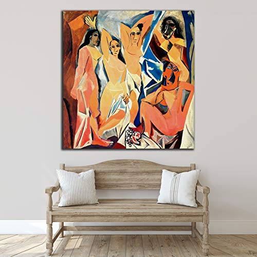 Desconocido Cuadro lienzo Las señoritas de Avignon de Pablo Picasso – Varias medidas - Lienzo de tela bastidor de madera de 3 cm - Impresion alta resolucion (113, 120)