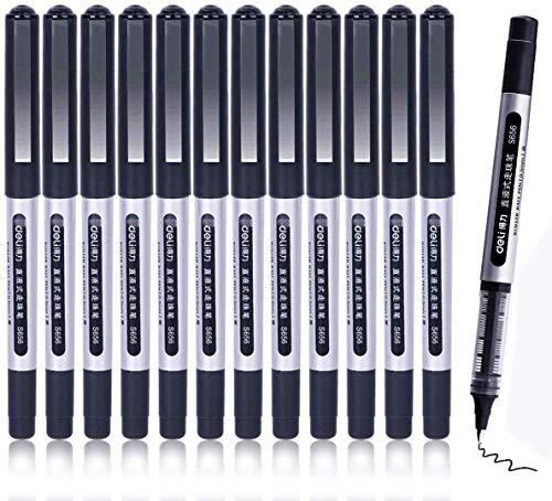 Bolígrafos Rollerball,Bolígrafos 12 PCS 0.5mm de Punta Extra Fna, Bolígrafos de Secado Rápido de Tinta, Bolígrafo de Tinta Líquida Negra para Oficina, Hogar, Empresa, Escuela (Negro)