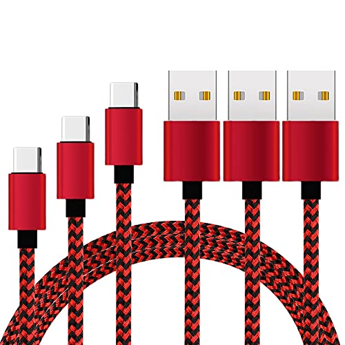 Cable USB C [ 3Pack 2M ] 3A Cargador Tipo C Nylon Carga Rápida y Sincronización Cable USB C Compatible con Samsung S22 S21 S20 S10 9 8 Plus,Note10 9 8,Sony,OnePlus,Xiaomi Redmi,Huawei P40 P30(Rojo)