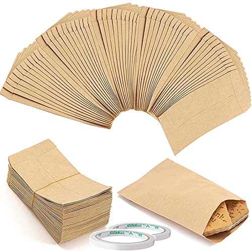 150pcs Bolsas Papel Kraft 6x10cm, VEGCOO Sobres Marrones Pequeños, Sobres de Papel Kraft Vintage para Monedas Joyas Semillas Caramelo - Con Cinta de Doble Cara