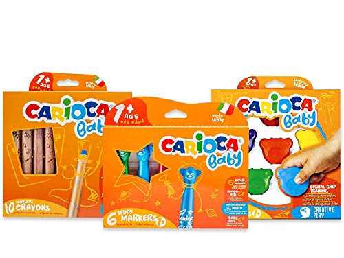 Carioca Set Baby 1+ | Set Colores con Rotuladores Super Lavables, Ceras con Forma de Osito y Maxi Lápices para Bebés a Partir de 12 Meses, 22 Uds
