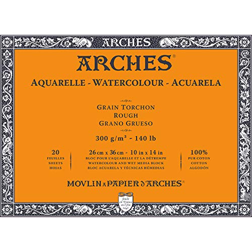 Arches Aquarelle 100% Grueso 300g Bloc Encolado 4L 26x36 20 hojas Blanco Natural