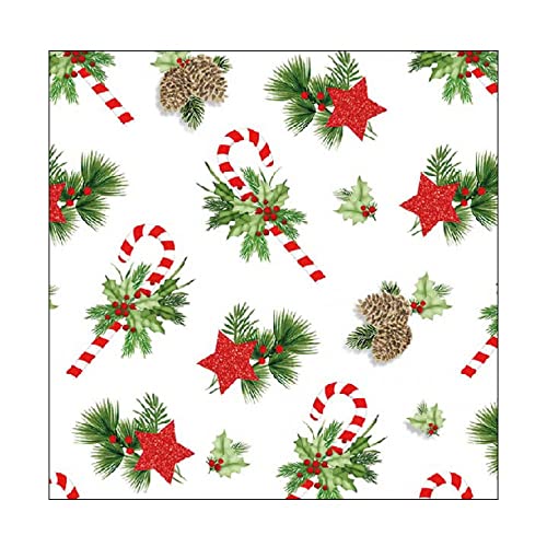 20 servilletas de Navidad con bastones de caramelo y ramitas como decoración de mesa. Servilletas de papel con diseño. También para decoupage y decoupage y decoupage (33 x 33 cm)