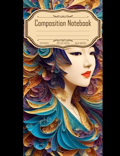 Composition Notebook College Ruled: Audrey Kawasaki Albert Gleizes Head and Shoulders Portrait With Vermilion Fractal and Perfect Eyes, Set on Interdimensional Zentangle Ornate Background.