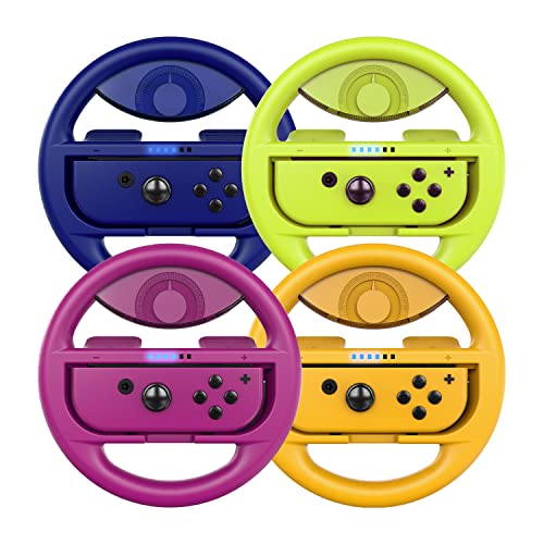 COODIO Volante Switch, Racing Wheel Switch, Volante de Carreras para Mario Kart 8 Deluxe / Nintendo Switch & Versión OLED, Azul / Amarillo Neón / Morado Neón / Naranja Neón (Pack de 4)