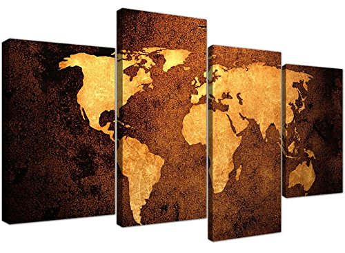 Canvas Pictures of a World Map in Brown and Tan for your Bedroom - Large Vintage Wall Art - 4188 - WallfillersÃ‚® by Wallfillers Canvas