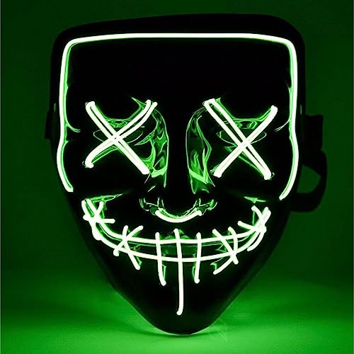 TK Gruppe Timo Klingler Máscara de terror LED verde - como de Purge con 3 efectos de luz, controlable, para Halloween - Disfraz para hombres y mujeres (green)