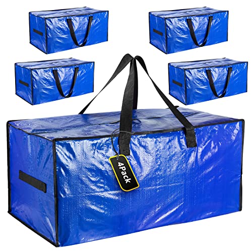 Paquete de 4 cajas de mudanza extra grandes y fuertes con tapa, bolsas de almacenamiento impermeables resistentes para casa, debajo de la cama