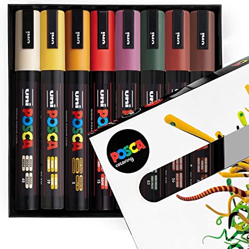 Posca - PC-5M - Rotuladores de pintura - 1,8-2,5 mm - Tonos otoñales juego de 8 en caja de regalo