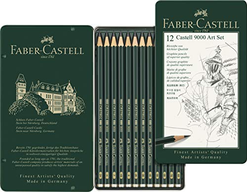 Faber-Castell 119065 - Set de 12 lápices Castell 9000 para dibujo artístico. Diferentes grados de dureza.