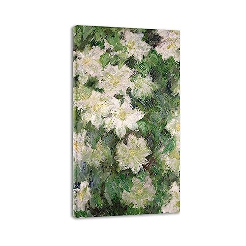 DHAEY Cuadros flores para sala de estar. Clemátide blanca de Claude Monet. Reproducción de pinturas. Lienzo Pintura para pared lienzo envuelto 80x145cm
