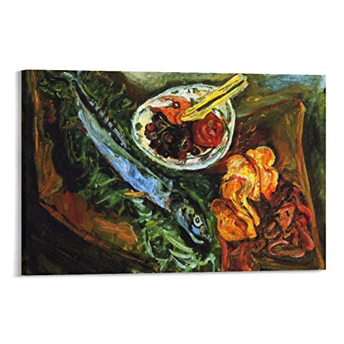 Póster de pintura expresionista Chaïm Soutine bodegón con peces y frutas en lienzo para pared, póster de pintura fotográfica, póster de pintura fotográfica, decoración de habitación, 20 x 30 cm