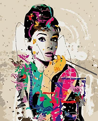 Artnapi Pintura por números para adultos y niños con marco 40 x 50 cm (Audrey Hepburn) - Pintura al óleo sobre lienzo para regalo - Muy divertido y relajante, antiestrés, aprender a pintar
