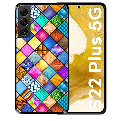 Funda para Samsung Galaxy S22+ 5G - S22 Plus 5G, Mosaico gráfico, decoración Cuadrada con Textura, Carcasa Silicona Negra Flexible TPU