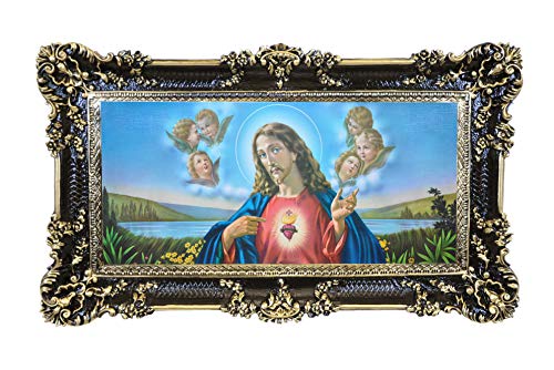 Idea Casa Cuadro impresión sobre Papel Lienzo del Sagrado Corazón de Jesús Marco Barroco 96 x 56 cm