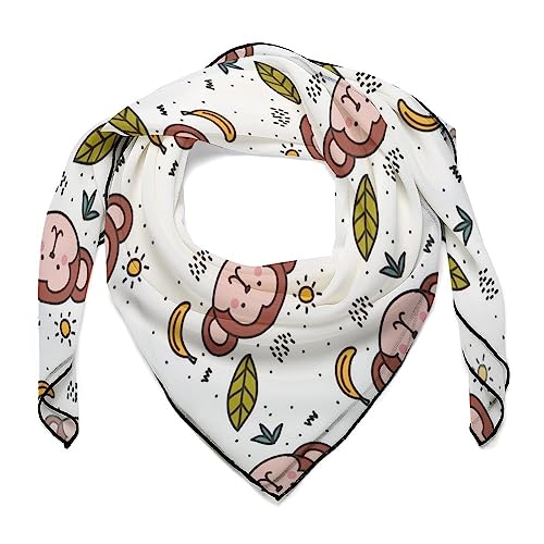 KTQUZCLF Bufanda cuadrada, bufanda de plátano con patrón de mono, pañuelo para la cabeza, pañuelos multifuncionales de moda, Patrón de mono plátano, talla única
