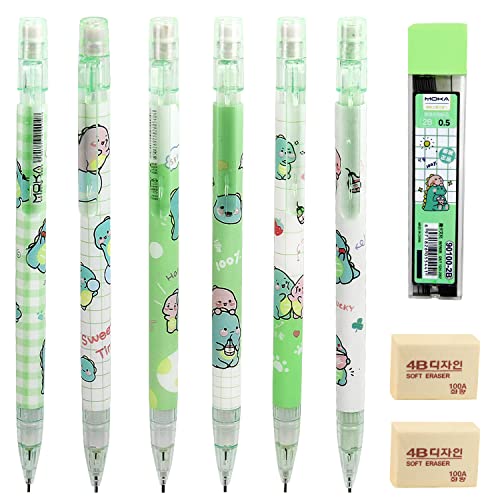 OMIGA 6 Piezas Lapicero Portaminas y Recarga de Lapiz de 0.5 mm No Es Fácil de Romper Juego de Portaminas 0.5mm para Dibujo Escritura Bosquejo (Verde)