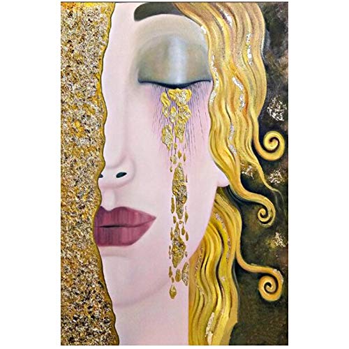 zhengchen Impresión en Lienzo Mujer con lágrimas Doradas Pinturas abstractas en Lienzo Arte de Pared clásico Carteles e Impresiones Sala de Estar Decoración del hogar 60x80cm / 23.6