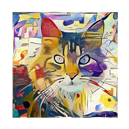 Cuadros de animales de gatos coloridos Kandinsky Arte abstracto Pintura Lienzo Pósteres Cuadros de arte de pared para la decoración de la sala de estar 60x60cm (24x24in) Interior enmarcado