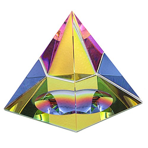 BTSKY - Pirámide cristal iridiscente con caja de regalo, con colores del arco iris, brillo cristal, para casa, oficina, adornos de decoración, 3.9inch