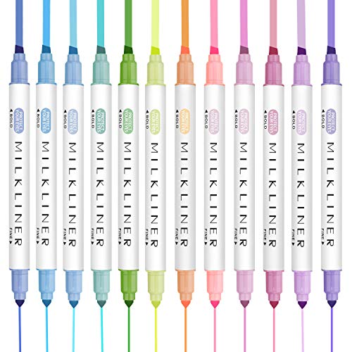 EooUooIP Subrayadores Pastel, Marcadores Fluorescentes con Multicolor, con puntas biseladas finas y anchas, material oficina y papeleria, para el aula y la oficina, 12 Colores Diferentes