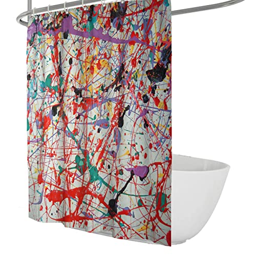 Famosa Pintura Cortina de Ducha Jackson Pollock Arte Abstracto Color Graffiti Line Cortinas de baño Impermeables para decoración de bañeras W200xL220cm Cortina de Ducha